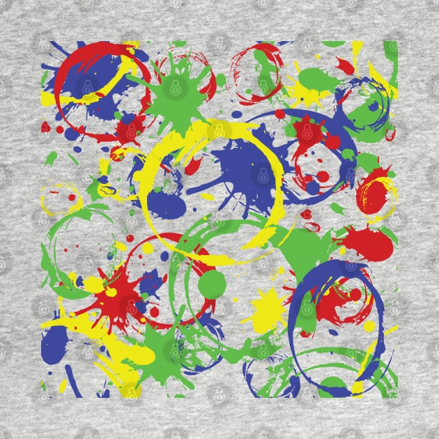 Red, Yellow, Blue and Green Paint Splatter Pattern on White by karenmcfarland13